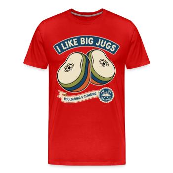 I Like Big Jugs Rock Climbing Bouldering Design - Men's Premium Organic T-Shirt - red - Front - Damien (186cm)