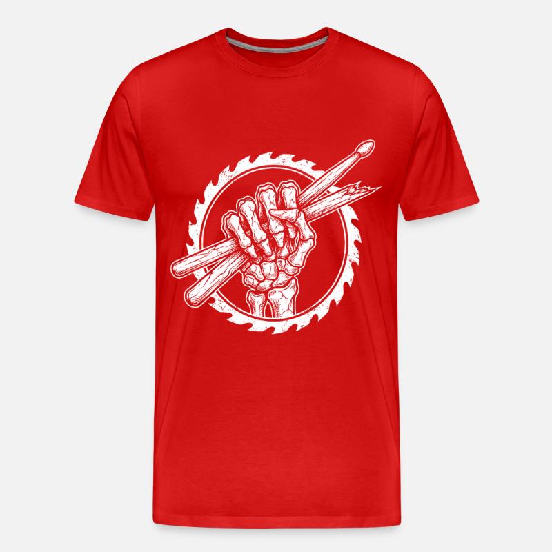 Skelett Hand mit Drumsticks - Männer Premium Bio T-Shirt - Rot