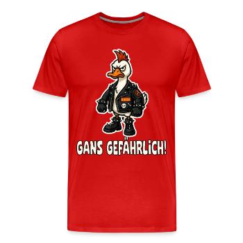 Punk goose in leather jacket - Men's Premium Organic T-Shirt - red - Front - Damien (186cm)