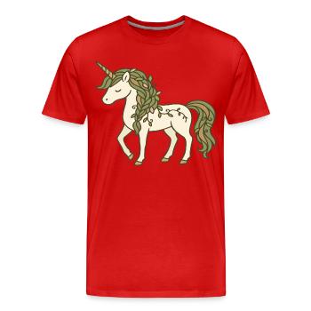 Natureinhorn mit Blattzöpfen und Ranken - Männer Premium Bio T-Shirt - Rot - Vorne - Damien (186cm)