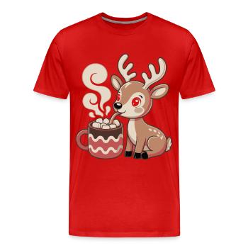 Le cerf câlin boit du cacao - T-shirt bio Premium Homme - rouge - Devant - Damien (186cm)