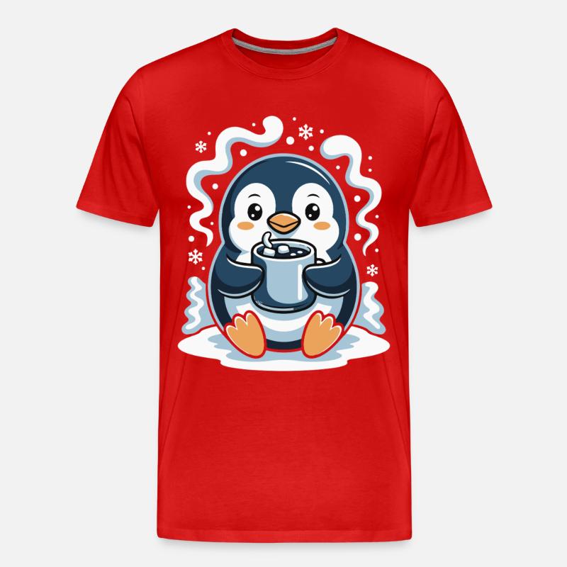 Pingouin câlin avec chocolat chaud - T-shirt bio Premium Homme - rouge