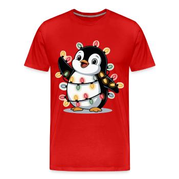 Pinguin mit Lichterkette - Männer Premium Bio T-Shirt - Rot - Vorne - Damien (186cm)