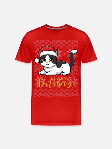 Christmas kitten in red hat - Men's Premium Organic T-Shirt - red