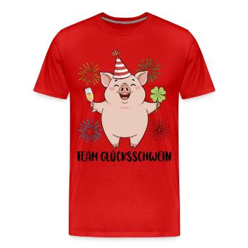 Team Glücksschwein Silvester - Männer Premium Bio T-Shirt - Rot - Vorne - Damien (186cm)