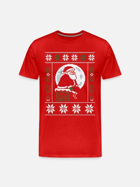 Christmas Pixel Art Santa on Mantel - Men's Premium Organic T-Shirt - red
