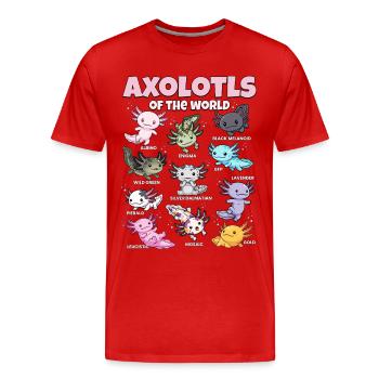 Axolotls der Welt Kawaii Bildungsgrafik - Männer Premium Bio T-Shirt - Rot - Vorne - Damien (186cm)