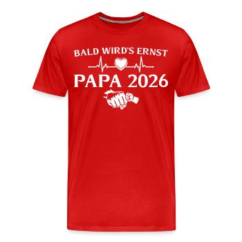 Papa 2026 Bientôt ça devient sérieux - la paternité - T-shirt bio Premium Homme - rouge - Devant - Damien (186cm)