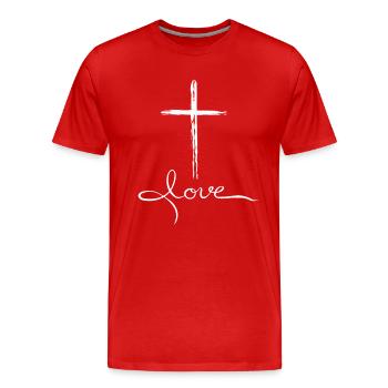 Cross of Love Script - Men's Premium Organic T-Shirt - red - Front - Damien (186cm)