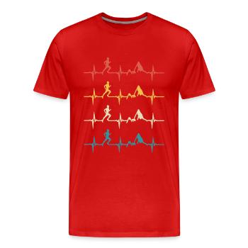 Trailrunning, Retro Herzschlag, Jogging im Berglauf - Männer Premium Bio T-Shirt - Rot - Vorne - Damien (186cm)