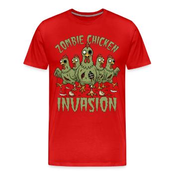 Invasion du poulet zombie - T-shirt bio Premium Homme - rouge - Devant - Damien (186cm)