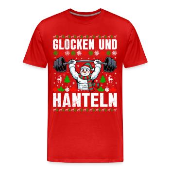 Weihnachten GLOCKEN UND HANTELN Lustiges - Männer Premium Bio T-Shirt - Rot - Vorne - Damien (186cm)