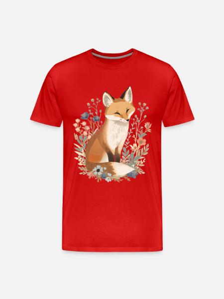 Floral Fuchsillustration mit zarten Wildblumen - Männer Premium Bio T-Shirt - Rot