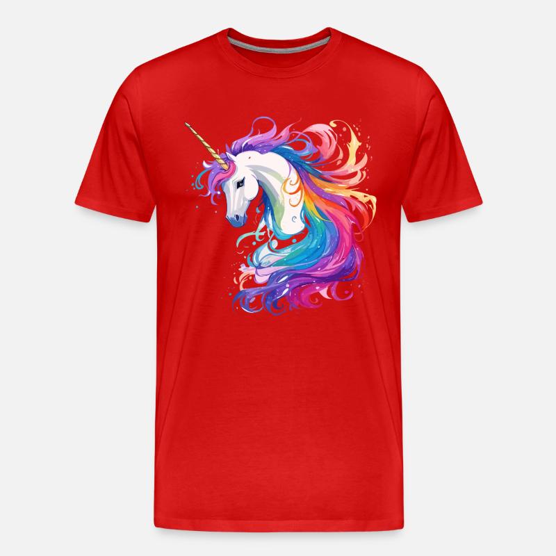 Regenbogen-Einhorn Kopf Portrait - Männer Premium Bio T-Shirt - Rot