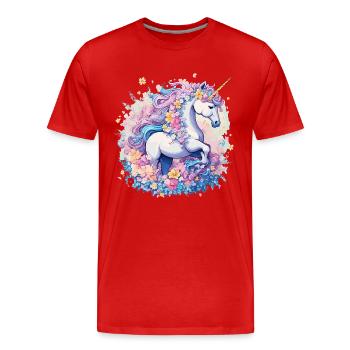 Pastell-Unicorn mit Blumenkronenring - Männer Premium Bio T-Shirt - Rot - Vorne - Damien (186cm)