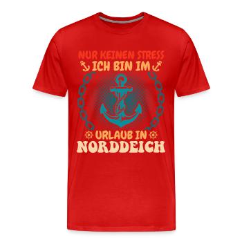 North Sea holiday JUST DON'T STRESS I'M ON HOLIDAY - Men's Premium Organic T-Shirt - red - Front - Damien (186cm)