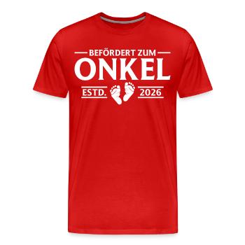 Babyparty - Befördert zum Onkel 2026 - Männer Premium Bio T-Shirt - Rot - Vorne - Damien (186cm)