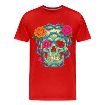 Crâne Floral - skull art - T-shirt bio Premium Homme - rouge - Devant - Damien (186cm)