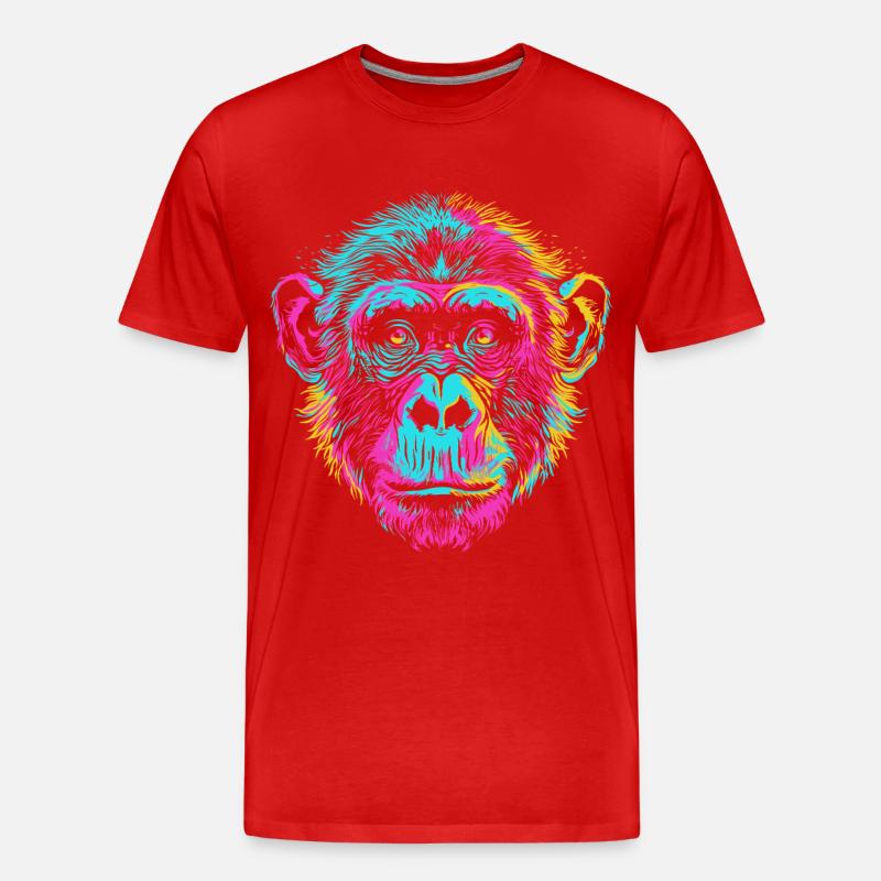 Bunter Schimpanse im Neon-Art Stil - Männer Premium Bio T-Shirt - Rot