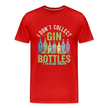 Gin, je ne collectionne pas les bouteilles de gin, je les sauve. - T-shirt bio Premium Homme - rouge - Devant - Damien (186cm)