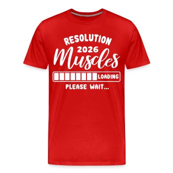 Resolution 2026 | Muscles Loading | Gym Outfit - Men's Premium Organic T-Shirt - red - Front - Damien (186cm)