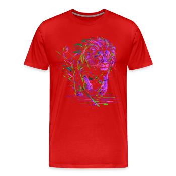 Lion courant Tête de Lion Coloré Prédateur Animal Sauvage - T-shirt bio Premium Homme - rouge - Devant - Damien (186cm)