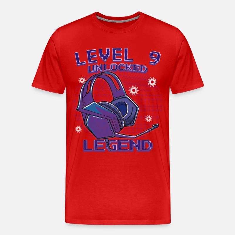 Level 9 Unlocked Kopfhörer Neon - Männer Premium Bio T-Shirt - Rot