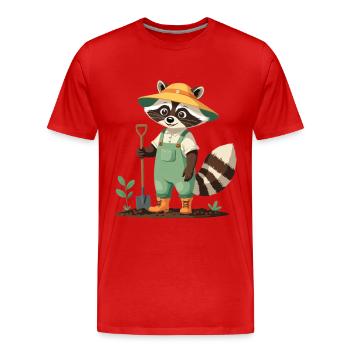 Gärtner-Waschbär Illustration Süß - Männer Premium Bio T-Shirt - Rot - Vorne - Damien (186cm)