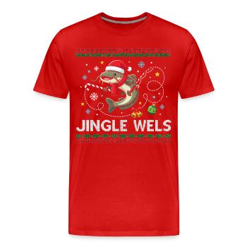 Petri Heil! Cute Catfish Fish Angler Christmas - Men's Premium Organic T-Shirt - red - Front - Damien (186cm)