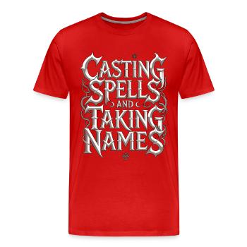 Sorcellerie lançant des sorts et sorcellerie lanceur de sorts - T-shirt bio Premium Homme - rouge - Devant - Damien (186cm)