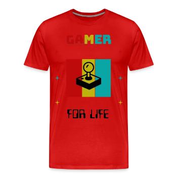 Joystick rétro Gamer For Life - T-shirt bio Premium Homme - rouge - Devant - Damien (186cm)