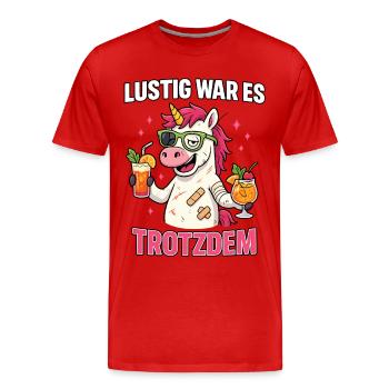 unicorn drunk, it was funny, party shirt - Men's Premium Organic T-Shirt - red - Front - Damien (186cm)