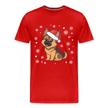 Chien Noël Cartoon chapeauté rouge - T-shirt bio Premium Homme - rouge - Devant - Damien (186cm)