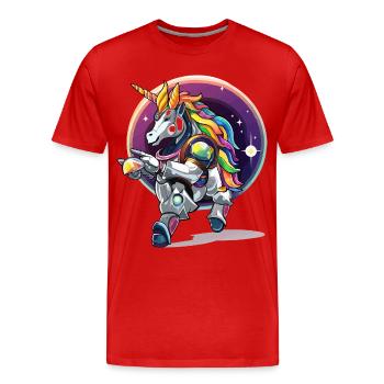 Rainbowunicorn dans l’armure astro - T-shirt bio Premium Homme - rouge - Devant - Damien (186cm)