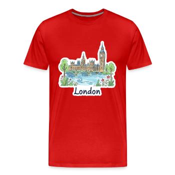 Illustrations du pont parlementaire Big Ben Skyline de Londres - T-shirt bio Premium Homme - rouge - Devant - Damien (186cm)
