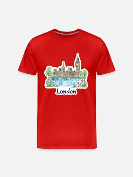 London Skyline Big Ben Parliament Bridge Art - Men's Premium Organic T-Shirt - red
