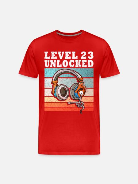 Level 23 Unlocked mit Kopfhörern - Männer Premium Bio T-Shirt - Rot