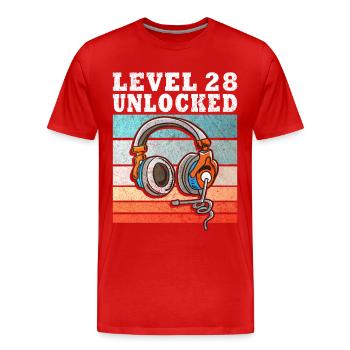 Motif casque déverrouillé niveau 28 - T-shirt bio Premium Homme - rouge - Devant - Damien (186cm)