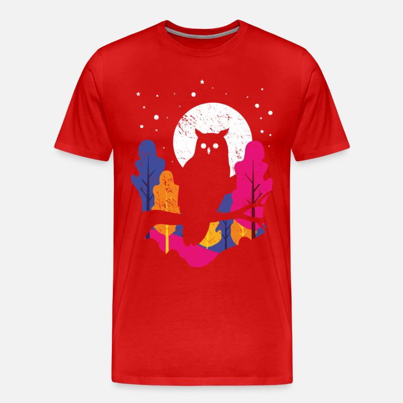 Nachteule im Regenbogenwald - Männer Premium Bio T-Shirt - Rot