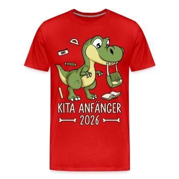 Kita Anfänger 2026 Dinosaurier - Männer Premium Bio T-Shirt - Rot - Vorne - Damien (186cm)