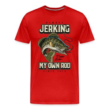 Toujours en train de branler ma canne Pêche amusante Né en 1975 - T-shirt bio Premium Homme - rouge - Devant - Damien (186cm)