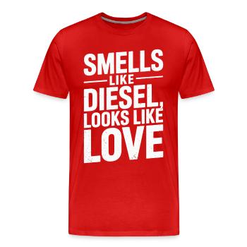 Riecht nach Diesel, sieht aus wie Liebe - Männer Premium Bio T-Shirt - Rot - Vorne - Damien (186cm)