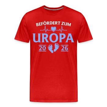 Promu arrière-grand-père lors de la baby shower 2026 - T-shirt bio Premium Homme - rouge - Devant - Damien (186cm)