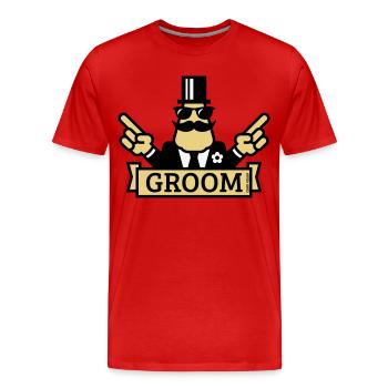 Pointing Groom (Stag Night / Bachelor Party / 3C) - Men's Premium Organic T-Shirt - red - Front - Damien (186cm)