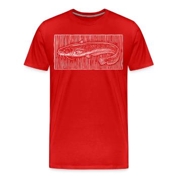 Gravure sur bois vintage de poisson-chat – Pêcheur classique - T-shirt bio Premium Homme - rouge - Devant - Damien (186cm)
