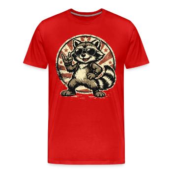 Raccoon Rocks – Musique rock rétro - T-shirt bio Premium Homme - rouge - Devant - Damien (186cm)