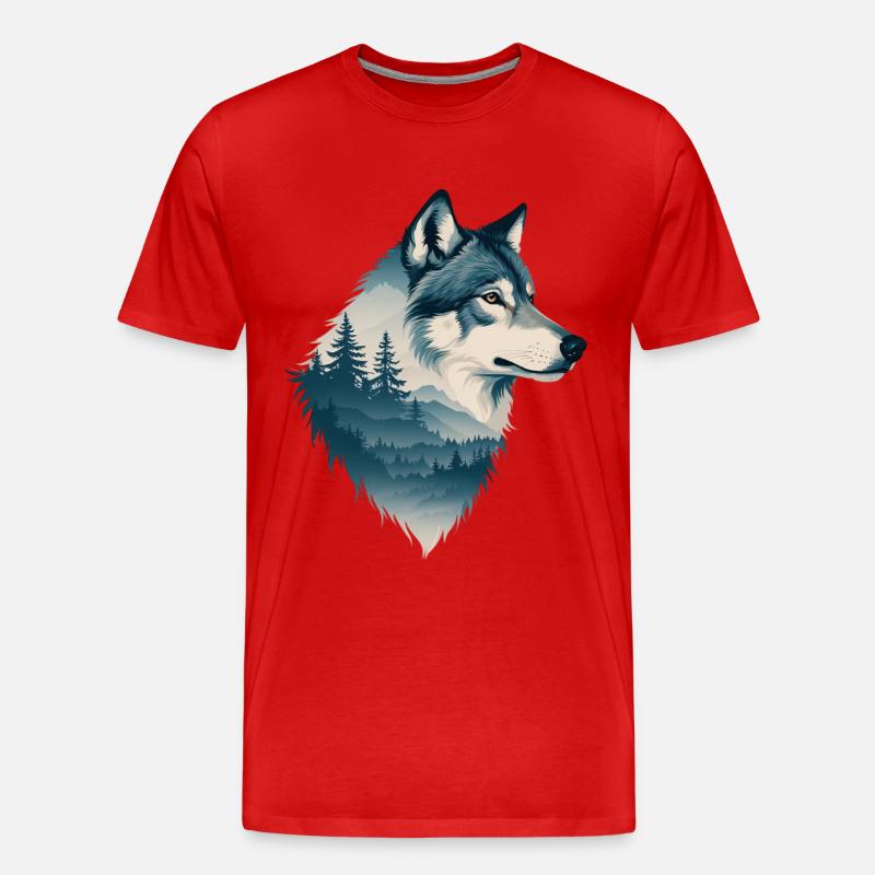 Blauer Wolf im Wald - Männer Premium Bio T-Shirt - Rot
