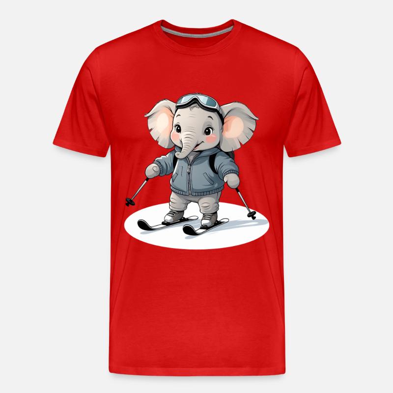 Skiing Elephant Pullover Hoodie - Men's Premium Organic T-Shirt - red