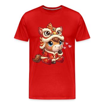 Chinesisches Neujahr Pferd 2026 - Männer Premium Bio T-Shirt - Rot - Vorne - Damien (186cm)