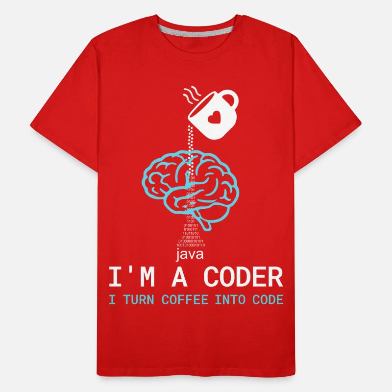 Coder T-Shirt: Coffee into Code – Nerdy Programmie Männer Premium Bio T-Shirt